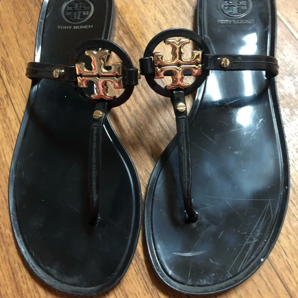 Tory Burch Black Logo Toe-Post Sandals